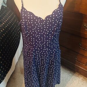 Scalloped Navy/ White Polka-dot Dress with adjustable spaghetti straps L